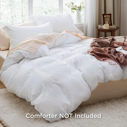 Funda nórdica blanca Bedsure, tamaño Queen, 3 piezas, aspecto de algodón prelavado, juego de cama extrasuave, incluye 1 funda nórdica de 228 x 228 cm con cierre de cremallera y 2 fundas de almohada, edredón no incluido