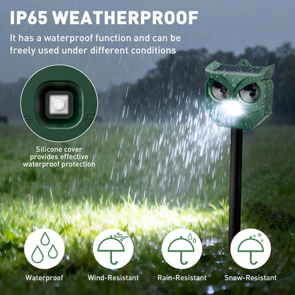 4 Pack Ultrasonic Animal Repeller with LED Strobe Lights - Outdoor Solar Powered for Squirrels, Deer, Raccoons, Rabbits, Skunks, Cats, Dogs - Protects Garden, Yard, Lawn, Farm & Crops