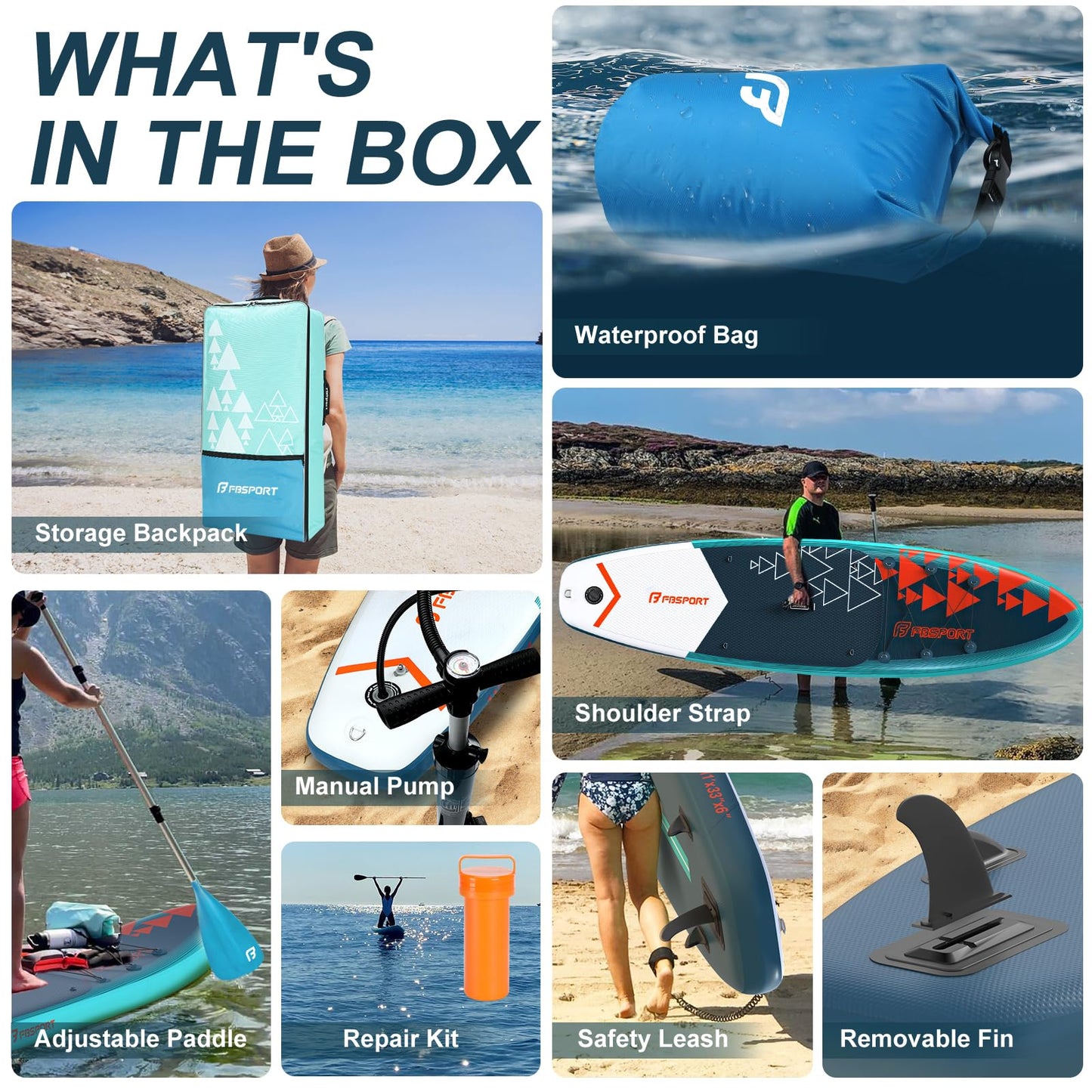FBSPORT 11' Premium Stand Up Paddle Board, Yoga Board with SUP Accessories & Carry Bag | Wide Stance, Surf Control, Non-Slip Deck, Leash, Paddle and Pump for Youth & Adult
