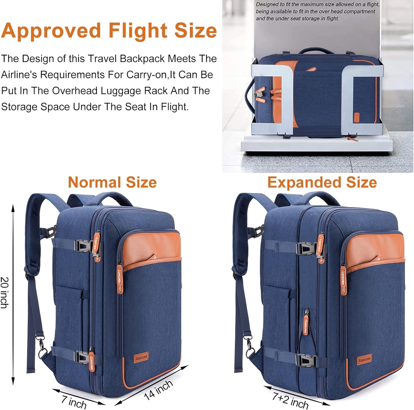 Lumesner Handgepäck Rucksack, extra großer 40L Flugzugelassener Reiserucksack für Damen & Herren
