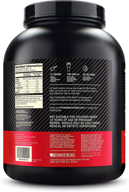 OPTIMUM NUTRITION Gold Standard 100% Whey Protein Powder, Double Rich Chocolate, 2.27kg - [packaging may vary]