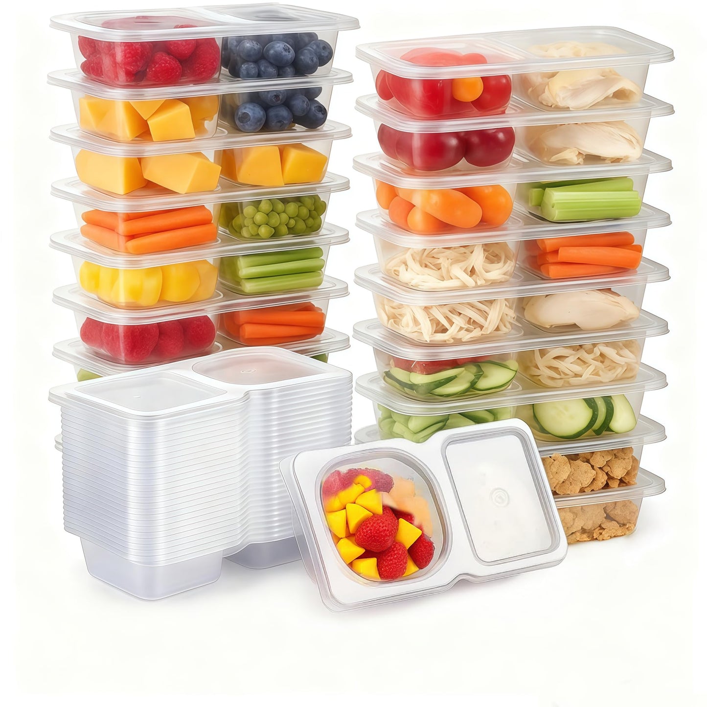 2 Pack Snackle Box –Air Tight Snack Containers with Divided, Lids&Handle –Clear Serving Tray for Fruits, Candy, Nuts –Portable for Travel, Parties, Daily Use (8 Containers Dishwasher Safe)