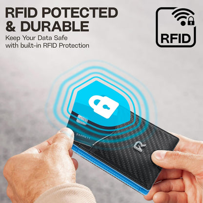 Schlankes RFID-Portemonnaie für Herren – Minimalistisches Portemonnaie für Männer mit Geldklammer, fasst 12 Karten – Langlebiges Leder-Carbonfaser-Herrenportemonnaie – Perfektes Geschenk für Männer (Geldklammer, schwarzes Carbon)