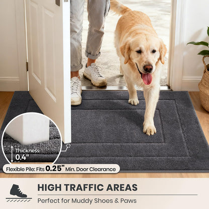 PURRUGS Dirt Trapping Door Mat 32" x 70", Non-Slip/Skid Machine Washable Entryway Rug, Dog Doormat, Super Absorbent Welcome Mat for Muddy Wet Shoes and Paws, Grayish Brown