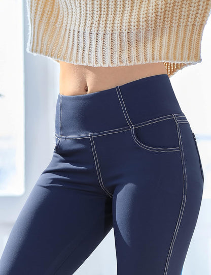 VOOVEEYA Lässige Bootcut Yoga-Hose für Damen, 4 Taschen – Schlagleggings, High Waist, Bauchkontrolle, Bootleg-Arbeitshose
