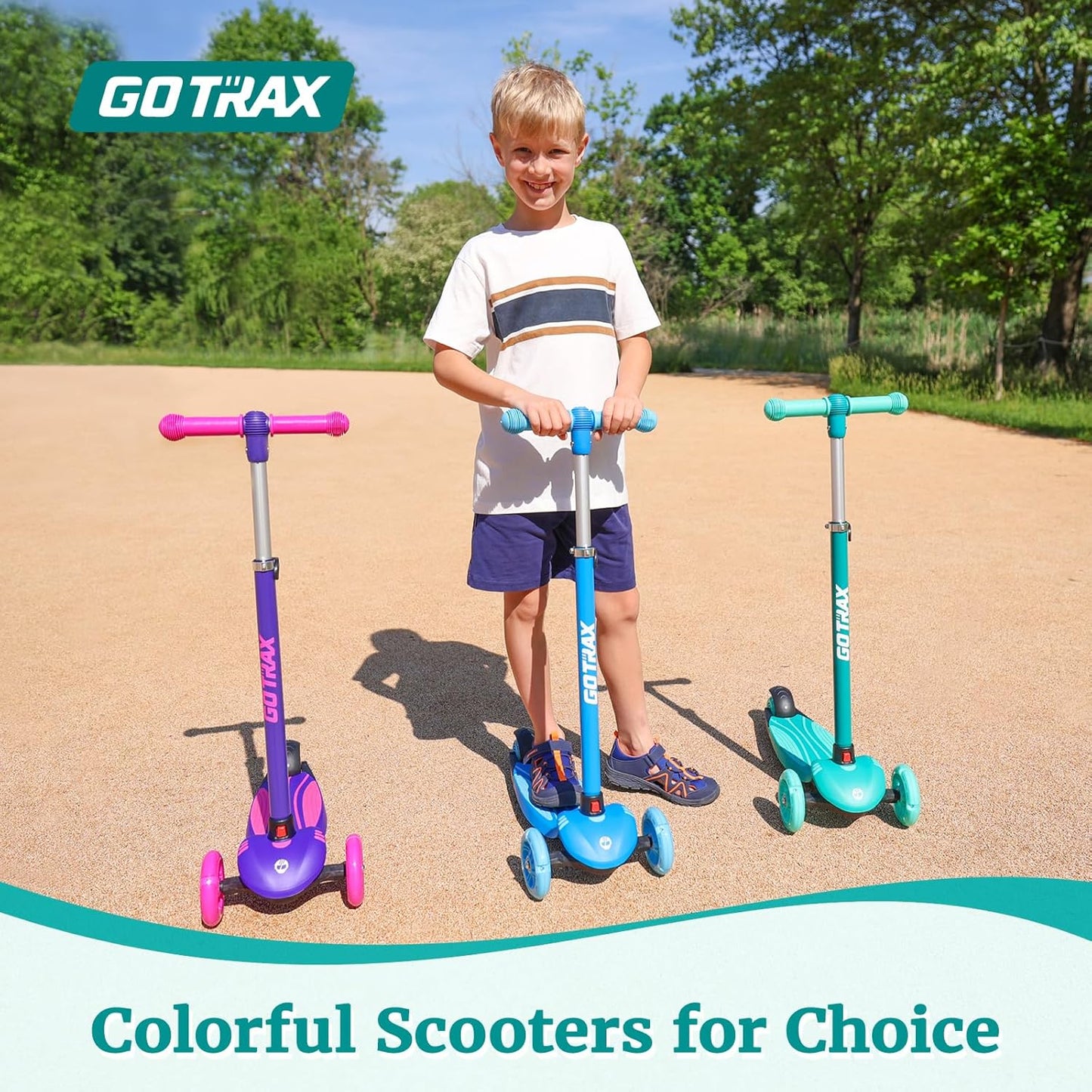 Gotrax KS1 Kinder-Roller, LED-Räder und 3-fach verstellbare Lenkerhöhe, Lean-to-Steer & breites Anti-Rutsch-Deck, 3-Rad-Roller für Jungen und Mädchen ab 3 Jahren und bis 45 kg