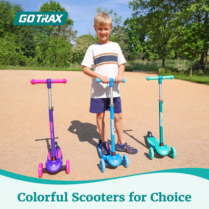 Gotrax KS1 Kinder-Roller, LED-Räder und 3-fach verstellbare Lenkerhöhe, Lean-to-Steer & breites Anti-Rutsch-Deck, 3-Rad-Roller für Jungen und Mädchen ab 3 Jahren und bis 45 kg