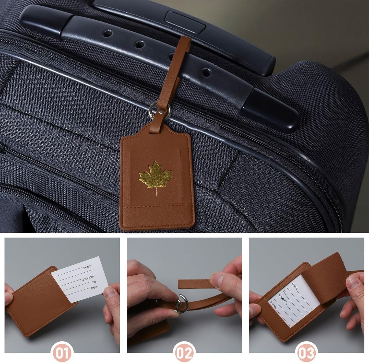 4 Pack Luggage Tag, Anyos PU Leather Travel Bag Labels Suitcase Baggage Tags with Name ID Card Privacy Protection