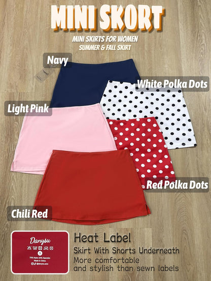 Danysu Dehnbare Mini Skorts Mid Waist Rock mit Shorts Seitenschlitz 2025 Sport Alltag Ausgeh-Outfits