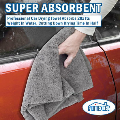 HOMEXCEL Mikrofasertuch 12er-Pack, 31,75 x 31,75 cm Mikrofasertücher für Autos, ultra-saugfähiges Autowaschtuch, fusselfreie, streifenfreie Reinigungstücher für Auto, Küche und Fenster (Grau)
