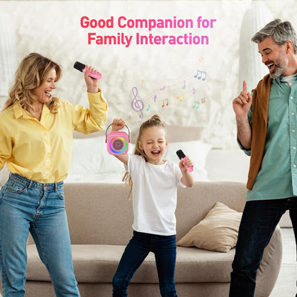 Mini Karaoke Machine for Kids Adults, Portable Bluetooth Speaker with 2 Wireless Microphone, Birthday Gifts for Girls Boys Ages 4, 5, 6, 7, 8, 9, 10, 12+ Years Old (Pinkcolor)