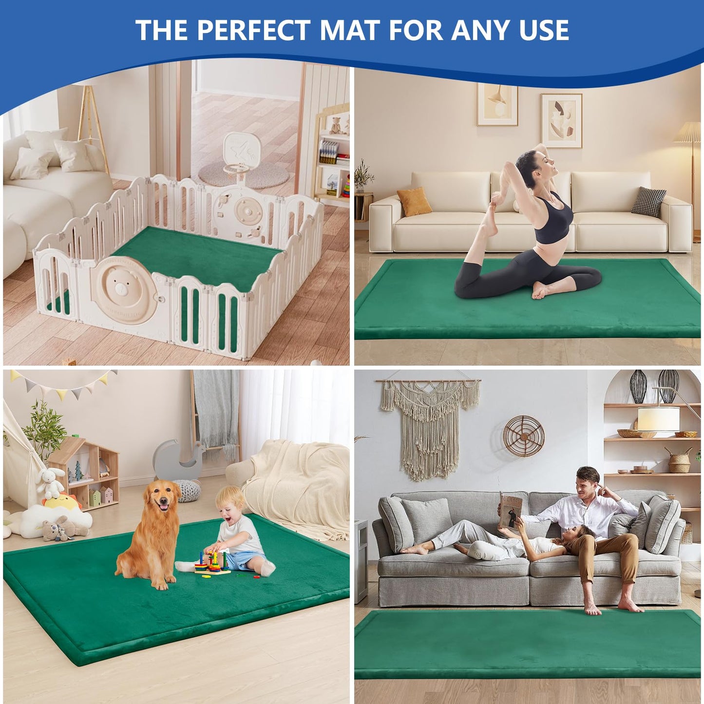 Huloo Sleep Ultra Soft Baby Spielmatte für den Boden, 3,3 cm dicke Elasti-Foam 127x127 cm Laufgittermatte für Kleinkinder, rutschfeste Rückseite, sicher zum Krabbeln und für die Bauchlage, Tatami-Stil (Dunkelgrau)