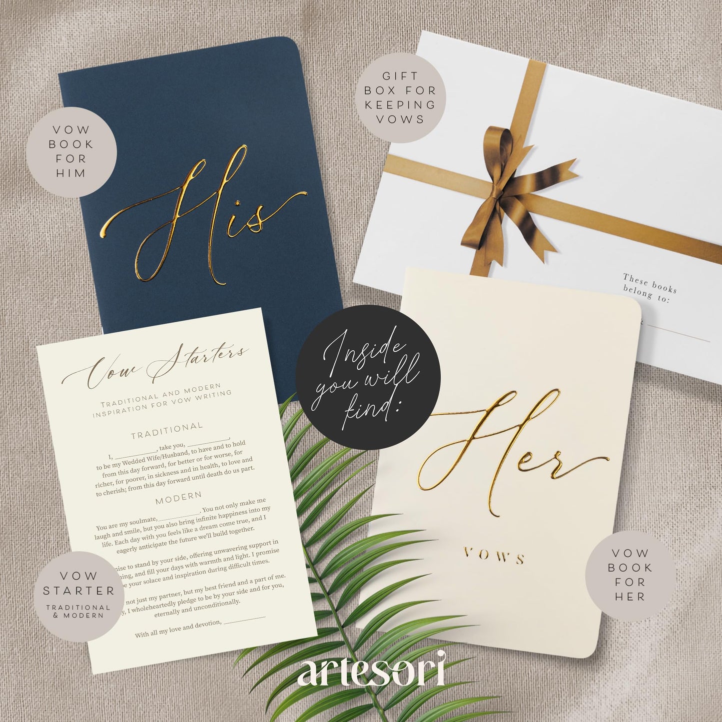 ARTESORI Premium Ehegelübde-Buch für Sie & Ihn, Soft-Touch, Goldfolie, 28 linierte Seiten, Ehegelübde-Bücher für Sie und Ihn, Hochzeits-Essentials, Hochzeits-Geschenkideen, Geschenke für Sie und Ihn [Weiß & Schwarz]