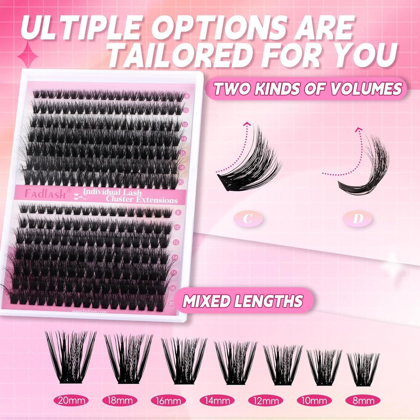 Cluster Wimpern D-Curl Wimperncluster 280 Stück Wimpernverlängerung Cluster Einzelwimpern Weiche DIY Wimpernverlängerungen Gemischtes Tray Wimperncluster Natürlicher Look (60D-0.07D, 8-16mm)