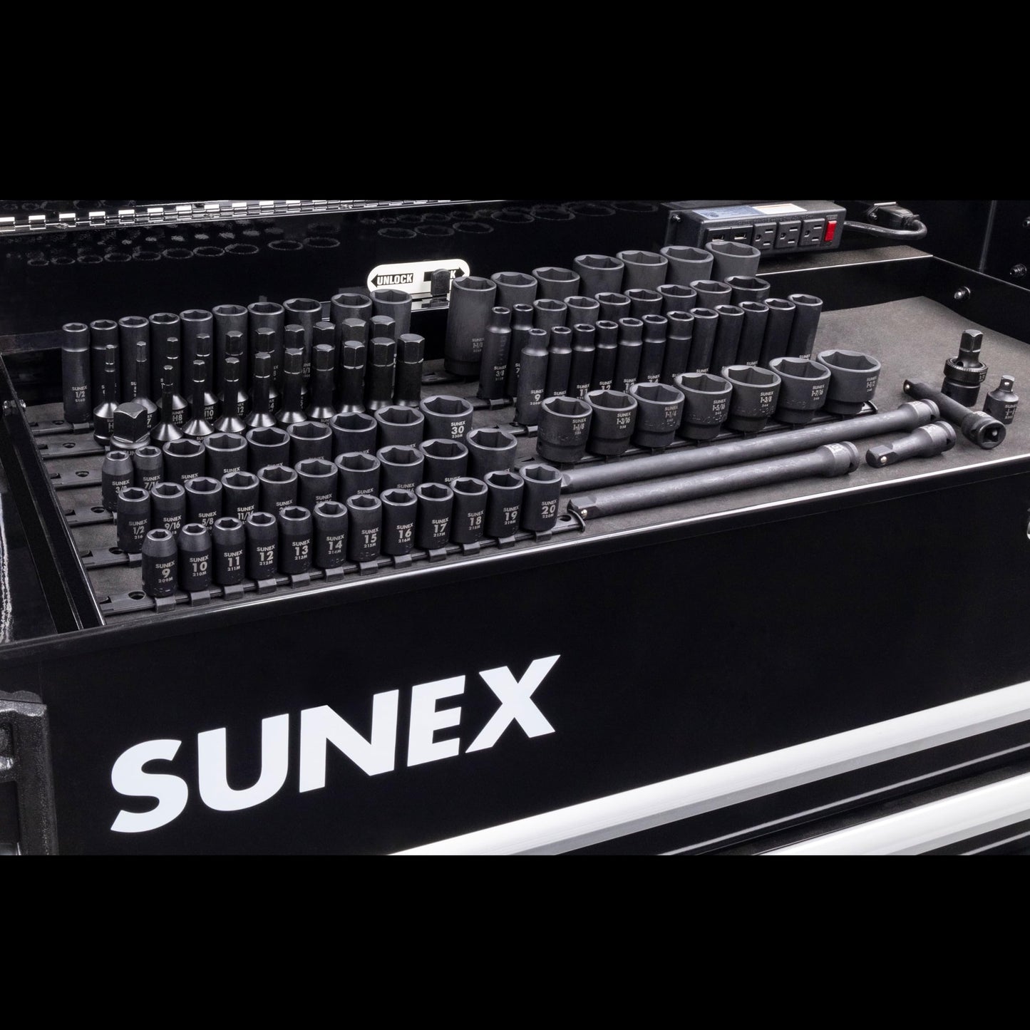 SUNEX Tools 80 Piece 3/8 in. Drive Master Impact Socket Set, Universal, Star, External Star, Extensions, Universal Joint, SAE and Metric, 8mm to 19mm and 5/16 in. to 3/4 in., CR-MO Steel, Model 3580