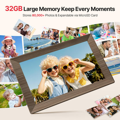 Frameo 10.1 Inch WiFi Digital Picture Frame, Smart Cloud Electronic Photo Frame with HD IPS Touch Screen Slideshow 32GB Memory Auto-Rotate Wall Mount, Share Photos/Videos from Phone - Gifts for Mom