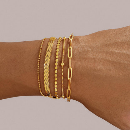 Gold Bracelets for Women, 14K Gold Plated Stackable Bracelet Stack Set Adjustable Charm Paperclip Chain Snake Link Layered Waterproof Jewelry Sets Gifts