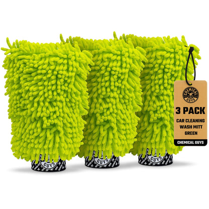 Chemical Guys Chenille Premium Scratch-Free Microfiber Wash Mitt for Car Washing - 2 Pack, Lime Green, Ultra-Soft Car Wash Gloves, Swirl-Free Finish, Safe for Trucks, SUVs, Motorcycles, and More