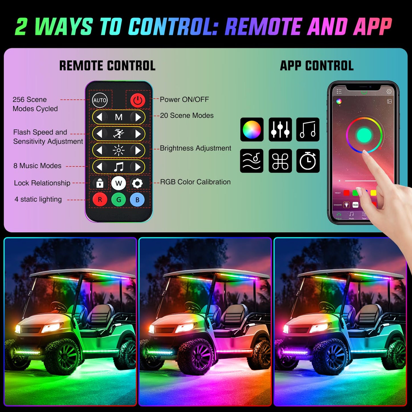 Nilight 6PCS Golf Cart Underbody Light Kit with Canopy Lights Dream Color Multi-Mode Neon Accent Lighting APP Remote Control Sound Active Music Sync IP67 Waterproof 12V-66V for EZGO Yamaha Club Car