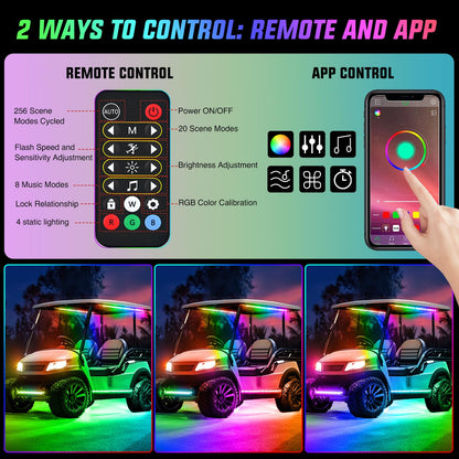 Nilight 6PCS Golf Cart Underbody Light Kit with Canopy Lights Dream Color Multi-Mode Neon Accent Lighting APP Remote Control Sound Active Music Sync IP67 Waterproof 12V-66V for EZGO Yamaha Club Car