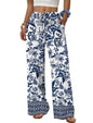 Sampeel Wide Leg Pants for Women Flowy Palazzo Drawstring Elastic Waist Trousers with Pockets Summer Beach Vacation Clothes