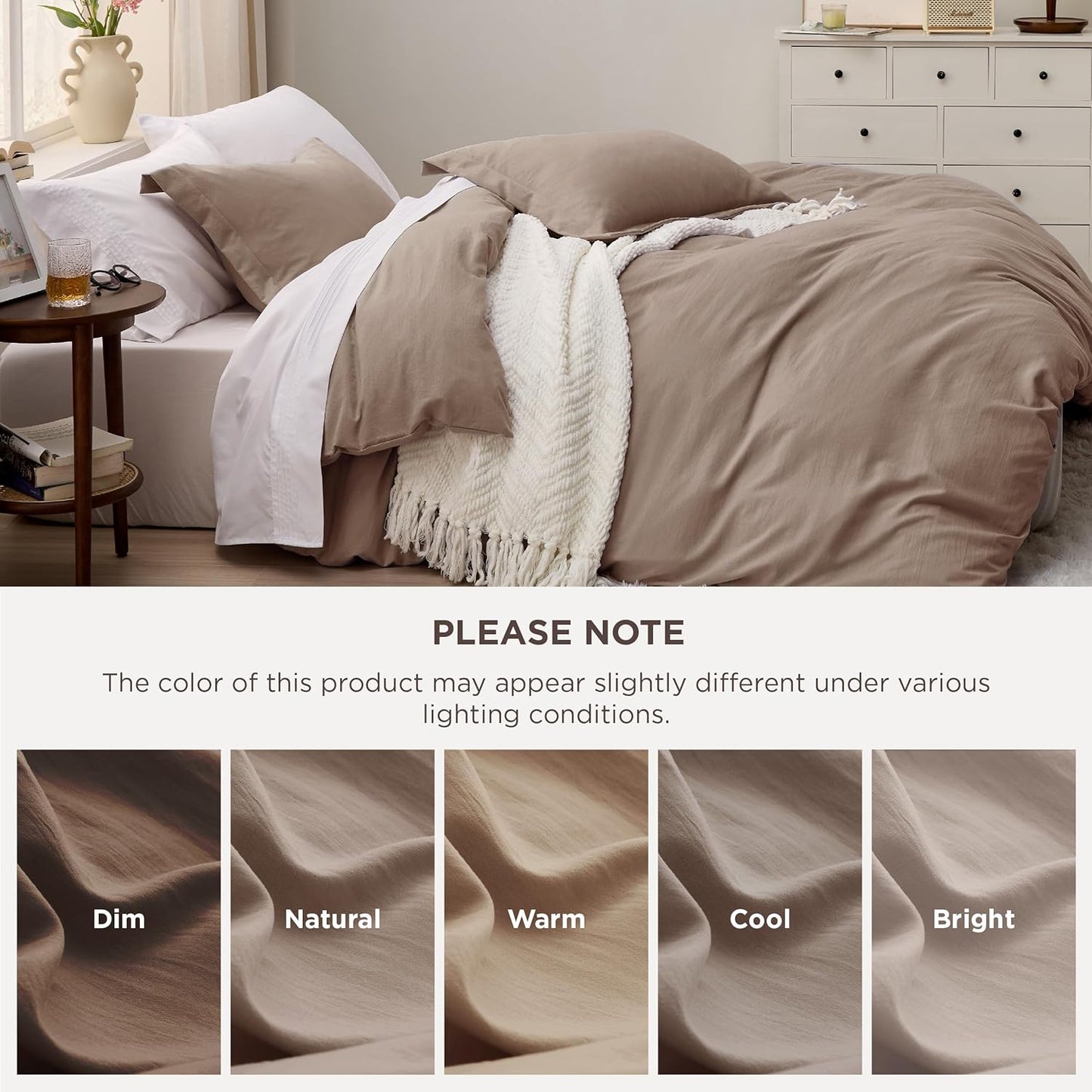 Funda nórdica blanca Bedsure, tamaño Queen, 3 piezas, aspecto de algodón prelavado, juego de cama extrasuave, incluye 1 funda nórdica de 228 x 228 cm con cierre de cremallera y 2 fundas de almohada, edredón no incluido