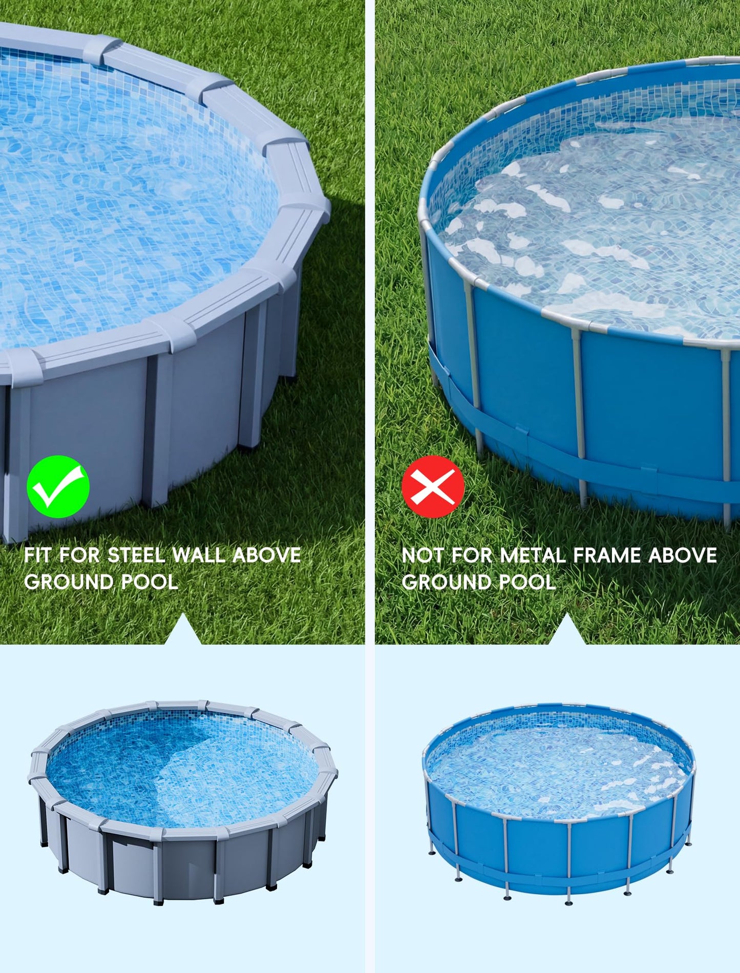 Solar Pool Lights Only for Metal Frame Above Ground Pools, 10-Color RGB 4-Mode LED Underwater Submersible Poolside Light with Auto Dusk Sensor, Waterproof Design, Remote & Timer Off, 1 Pack