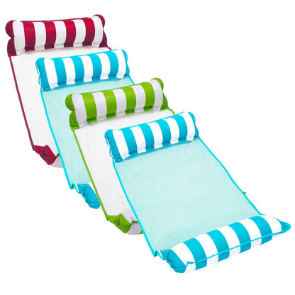 Aqua 4-in-1 Monterey Hammock Pool Float & Water Hammock, Multi-Purpose, Inflatable Pool Floats for Adults, Patented Thick, Non-Stick PVC Material, One Light Blue & One Navy/White Stripe, 2-Pack