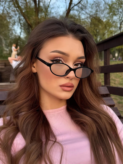 GUVIVI Retro Ovale Sonnenbrille für Damen Chic Cat Eye 90er Jahre Sonnenbrille Leichte Schmale Sonnenbrille Trendiger UV-Schutz Sonnenbrille