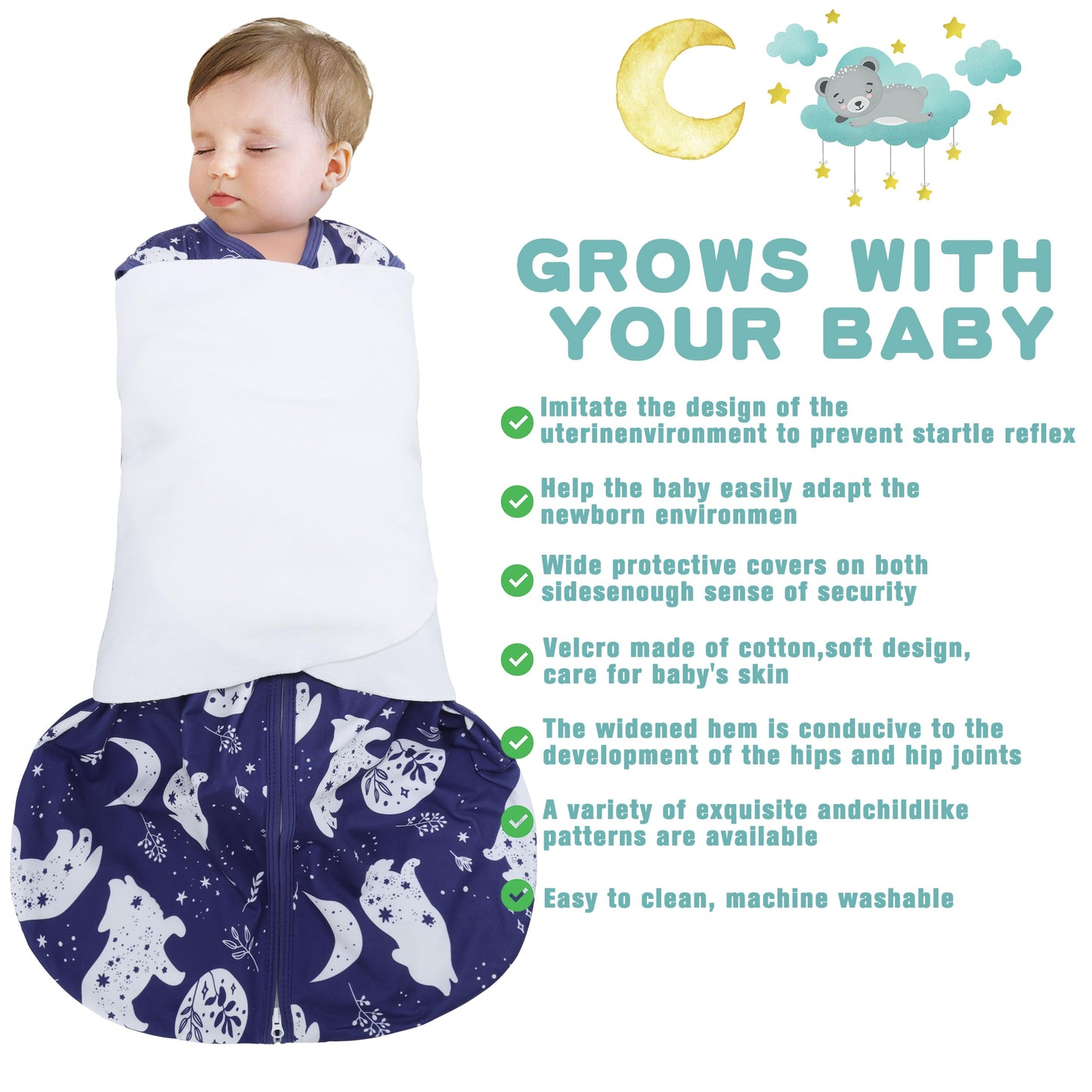 BSTOPPT Fleece Newborn Sleep Sack Baby Swaddle,3-Way Adjustable Wearable Blanket,2 Pack Fleece Swaddling sleeping bag TOG 2.0， (Blue&Green, 0-3 Months)