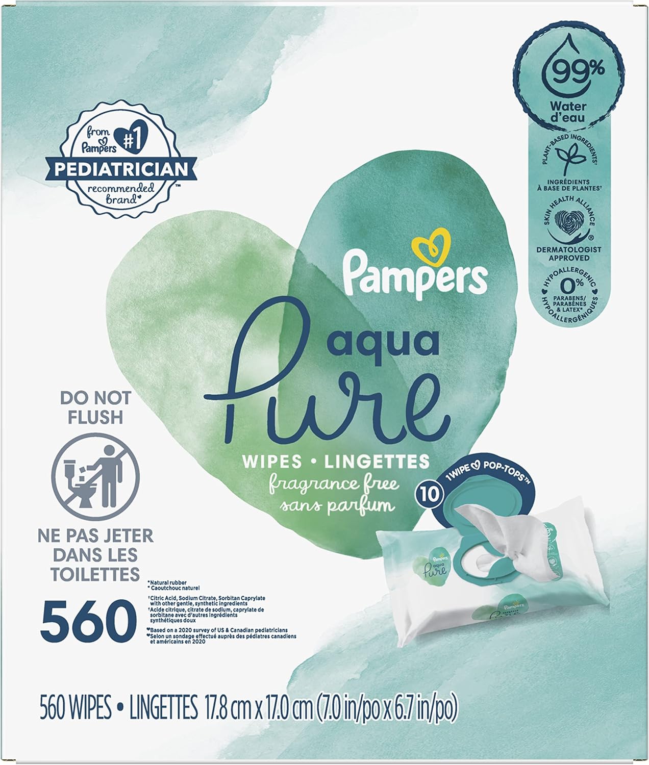 Pampers Aqua Pure Sensitive Baby Wipes 12X Pop-Top 560 Count