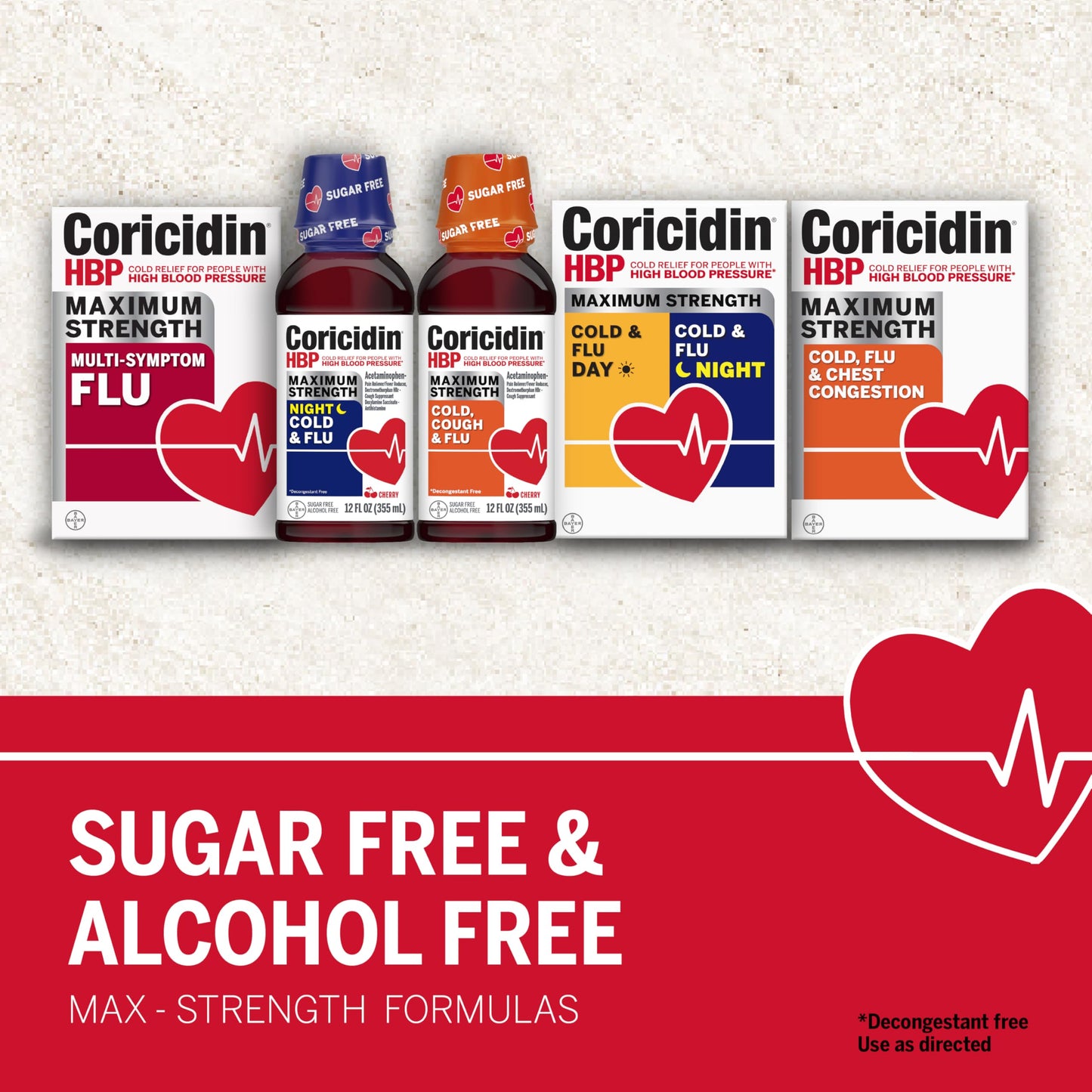 Coricidin HBP Maximum Strength Cold & Flu Day & Night Sugar-Free Liquid Twinpack,Decongestant-Free Cold Medicine for Adults with High Blood Pressure -12 Fl Oz,2 Count (Pack of 2)