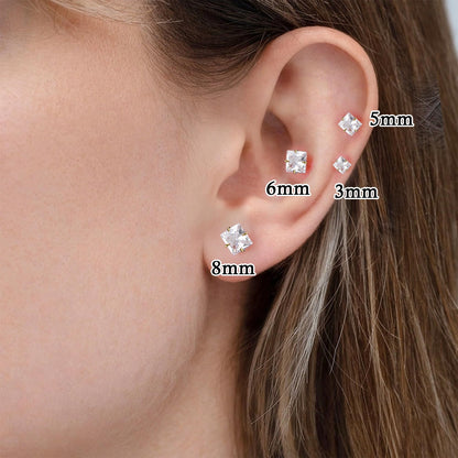 Trinckle 4 Paar Edelstahl Ohrringe, Silber Zirkonia Ohrstecker Hypoallergener Prinzessschliff Ohrstecker Set für Damen, Quadratische Ohrringe für Herren Knorpelpiercing Labordiamant Herren Schmuck Geschenke