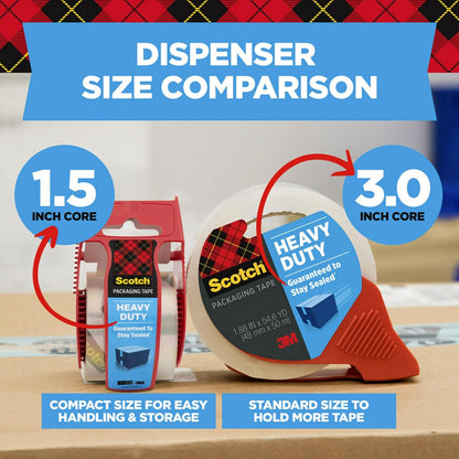 Scotch Heavy Duty Shipping Packaging Tape, 1 Roll with Dispenser, 1.88" x 22.2 Yards, 1.5" Core, Great for Packing, Shipping & Moving, Clear (142)