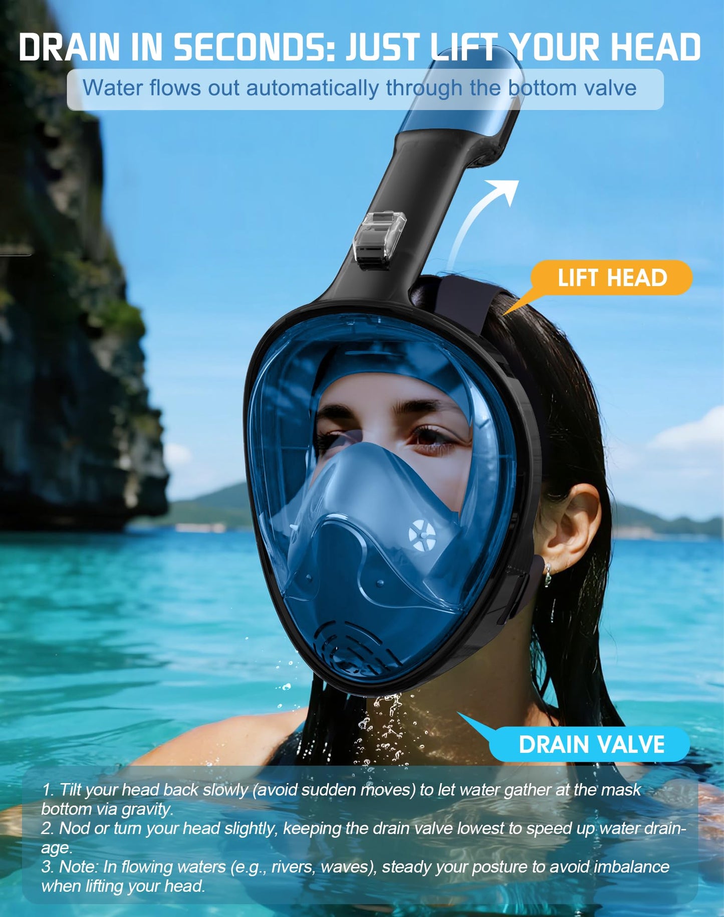 Greatever Full Face Snorkel Mask, Snorkeling Gear for Adults with Latest Dry Top Breathing System and Detachable Camera Mount, Foldable Snorkel Mask Adult, Snorkels Anti-Fog & Anti-Leak