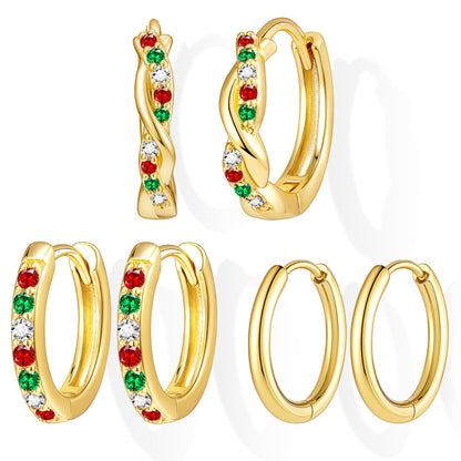 Inerney 14K Gold Plated Huggie Hoop Earrings for Women, Small Sterling Silver Earring Set Hypoallergenic Cartilage Helix Stacks, Mini Dainty Cute Trendy Birthstone Jewelry Gift for Multiple Piercings