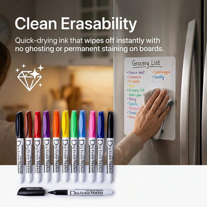 Dry Erase Markers Low Odor Fine Whiteboard Markers Thin Box of 12，10 Colors