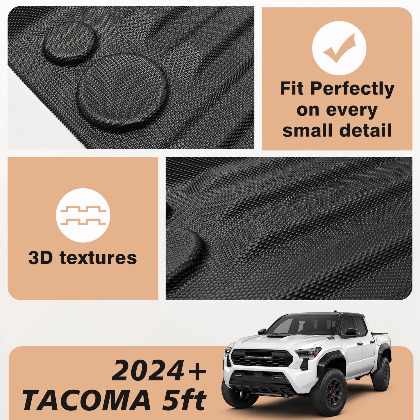 TripleAliners Truck Mat Compatible with 2019-2026 Chevy Silverado 1500 / GMC Sierra 1500 6.6FT Accessories, Truck Bed Mat Heavy Duty Custom Fit All Weather Protection TPE Pickup Liner, Standard Bed