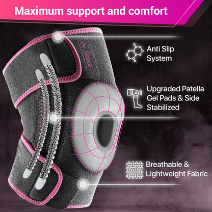 DR. BRACE ELITE Kniebandage mit Seitenstabilisatoren & Patellagelkissen für maximale Knieschmerzlinderung und schnelle Genesung für Männer und Frauen – Bitte sehen Sie sich das Video zur Größenbestimmung an (Mercury, Large)