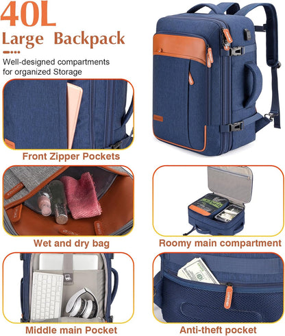 Lumesner Handgepäck Rucksack, extra großer 40L Flugzugelassener Reiserucksack für Damen & Herren