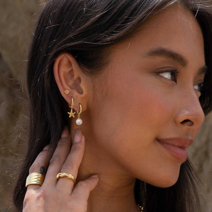 Gold Earrings For Women, Dainty Huggie Earrings Stack 14K Gold Plated Pearl Dangle Earrings for Women Trendy Cute Hypoallergenic Unique Gold Earring Stack Fashion Gold Jewelry Gifts