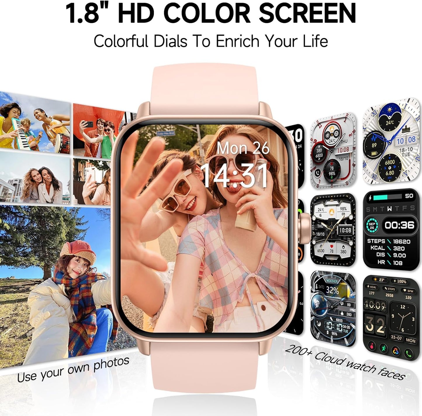 Smartwatch für Herren Damen (Anrufe entgegennehmen/tätigen), Alexa-Smartwatch kompatibel mit Android iOS, Fitness-Tracker mit Herzfrequenz-SpO2-Schlafmonitor, 1,8 Zoll HD DIY Zifferblatt Wasserdichte Uhr mit Bluetooth-Anruffunktion