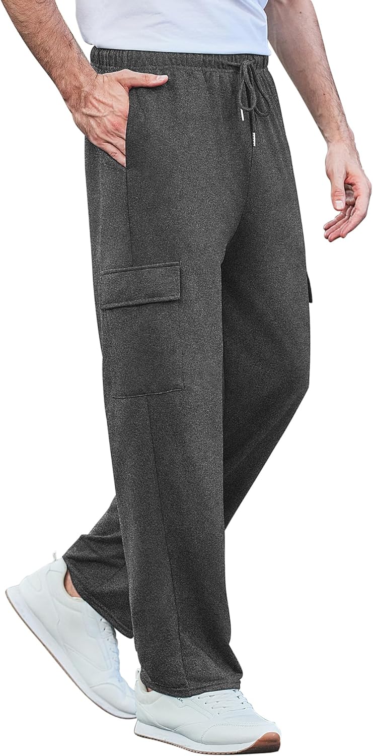 Deyeek Herren Cargo Jogginghose Open Bottom Baggy Leichte Cargo Sweatpants für Männer Locker sitzende Freizeithose mit Taschen