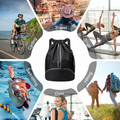 Hoedia Sports-Kordelzugrucksack – Schwimm-Turnbeutel mit Schuhfach und wasserdichter Tasche für Damen und Herren