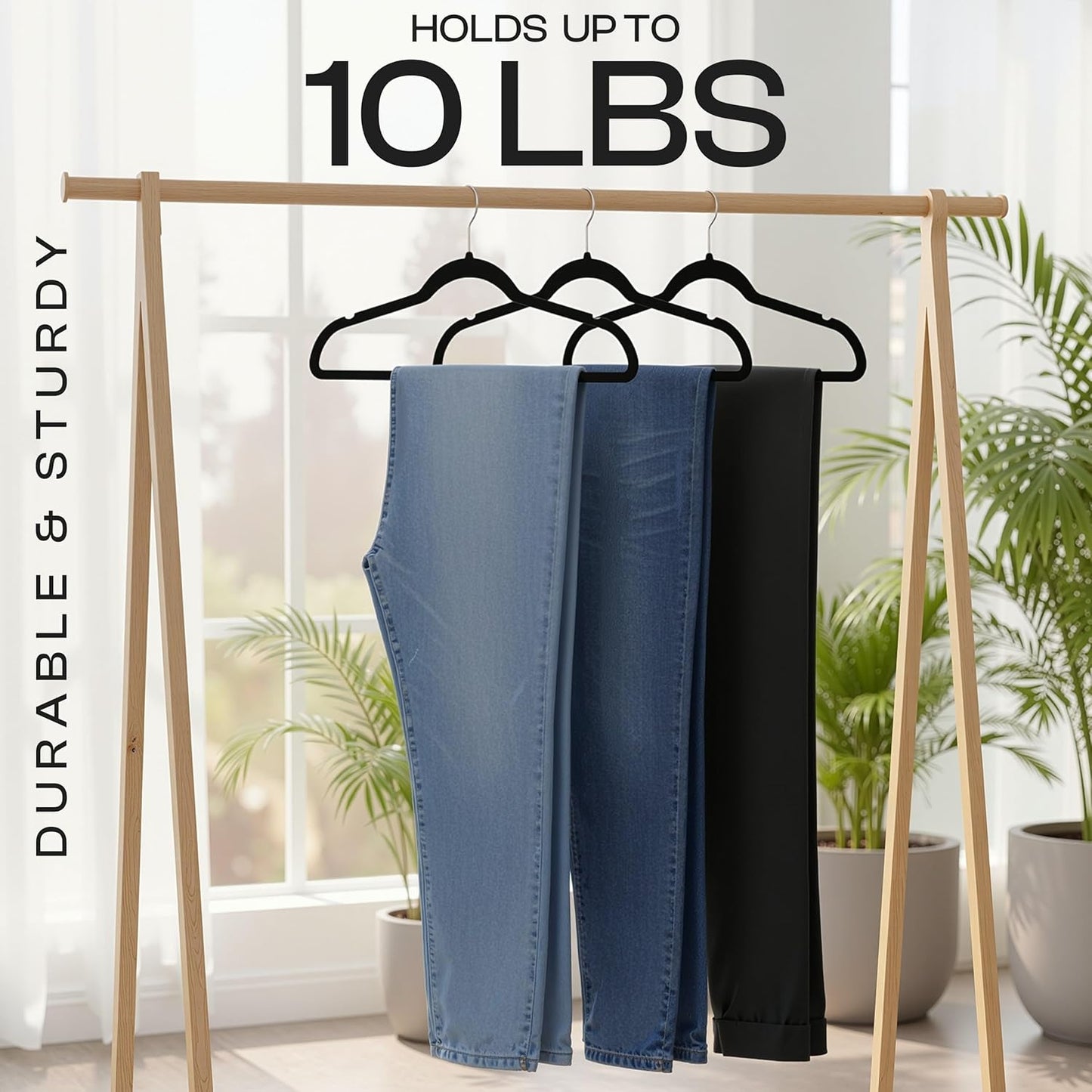 Utopia Home Samtbügel 50er-Pack, strapazierfähig, rutschfest, platzsparend, Filzkleiderbügel mit 360°-Haken & Kerben (Schwarz)