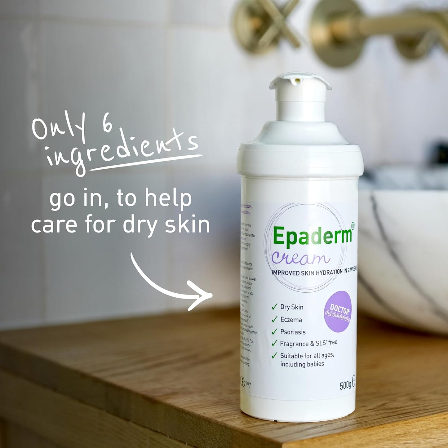 Epaderm Cream for Eczema, Psoriasis and Dry Skin | 500g pump | 2-in-1 emollient formulated with clinically proven ingredients | Free from fragrance, colour, steroids, sodium lauryl sulphate (SLS) | Suitable for all ages, including babies