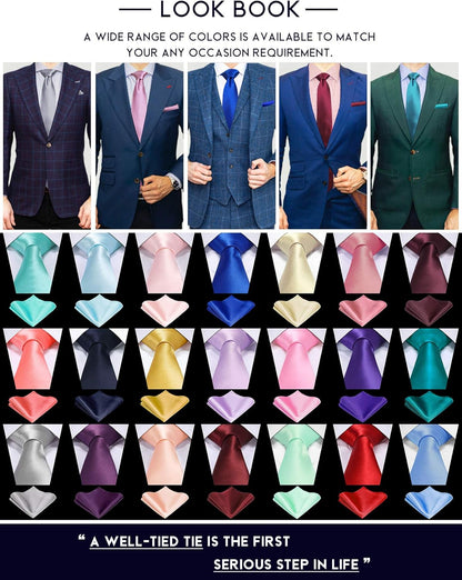 TIE G Solid Satin Color Formal Necktie and Pocket Square Sets