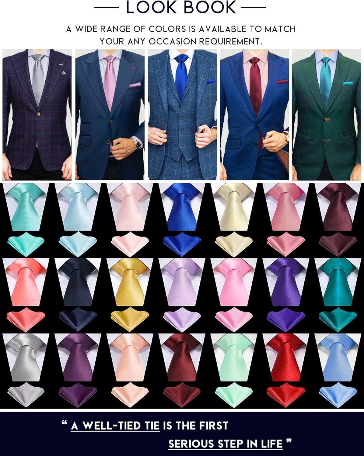 TIE G Solid Satin Color Formal Necktie and Pocket Square Sets in Gift Box (Wine)