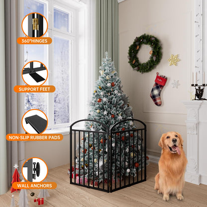 SNUOWU 4 Panels Full Matel Freestanding Dog Gates with Door, 96"Extra Wide 36"Tall Free Standing Dog Pet Gate for Indoor & Outdoor. Foldable Pet Fences for Doorways, House, Stairs, Porch, Deck, Yard