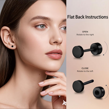 TitanHeart Hypoallergene Titan Ohrstecker Schraubverschluss Flachpunkt-Ohrstecker 3mm-5mm Einfache Klassische Helix Tragus Knorpel Ohrläppchen Ohrstecker für Frauen Männer (Schwarz, 5mm)